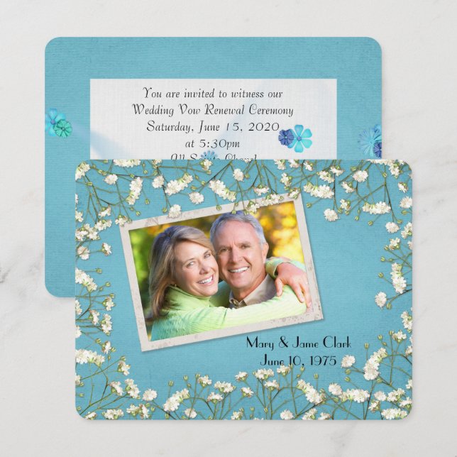 Convites Vow Renewal baby's breath border com foto (Frente/Verso)