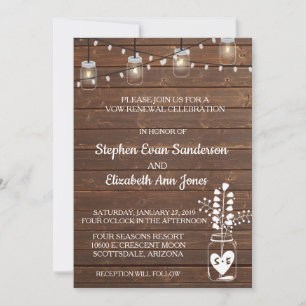Convites Vow Renewal Barn Mason Jar Classic Wood Rustic