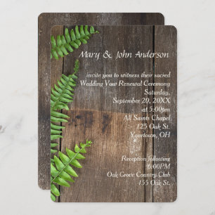 Convites Vow Renewal Fern Sobre Madeira Rústica