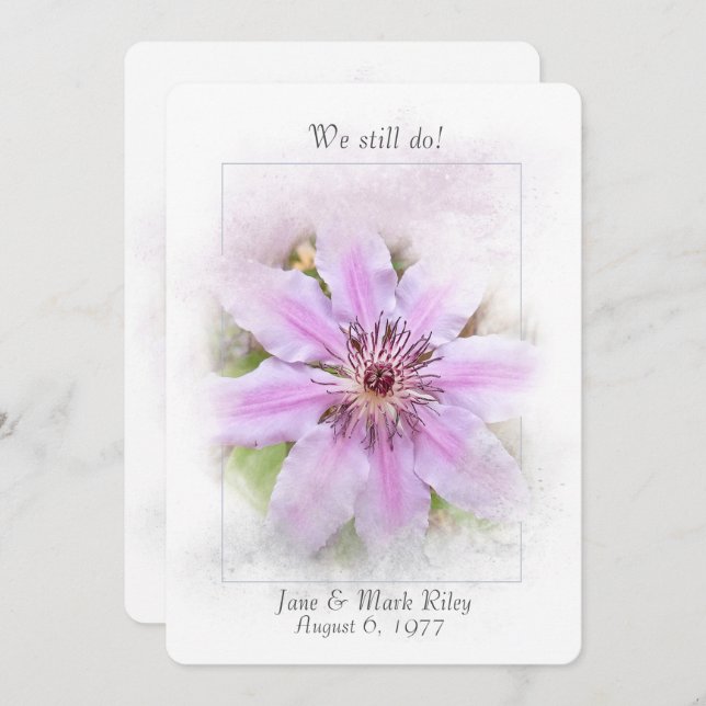 Convites Vow Renewal-pink clematis (Frente/Verso)