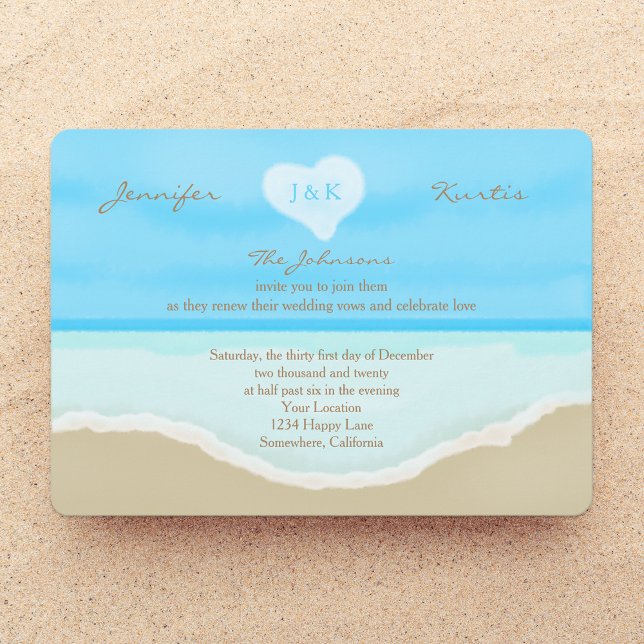 Convites Vow Renewal Watercolor Beach Blue (Criador carregado)