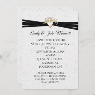 Convites Vow Renewal White Embossed Floral com Coração