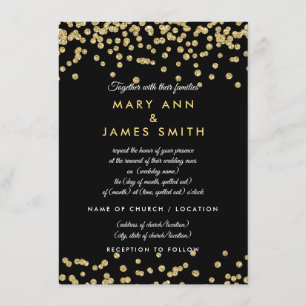 Convites Vow Renewer Dourado Faux Glitter Confetti Preto