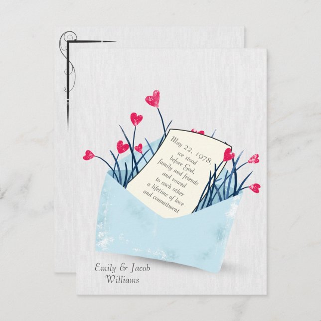 Convites Vow Renewing, flores do coração (Frente/Verso)