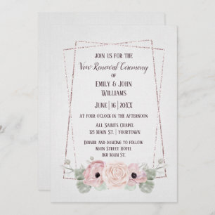 Convites Vow Renewing Pink Anemone e Glitter Frame Invitat
