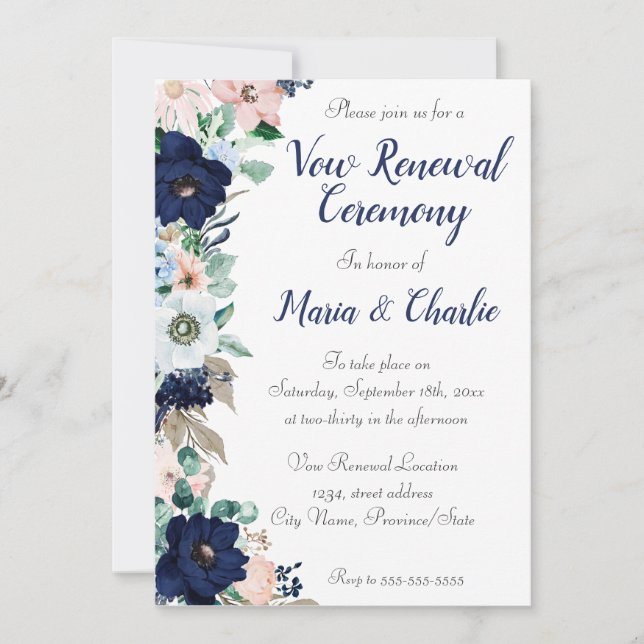 Convites Vow Renewony Elegant Florals (Frente)