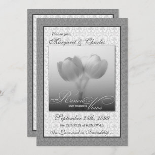 Convites Vow Renewony Silver Damask and Tulips (Perdão da C