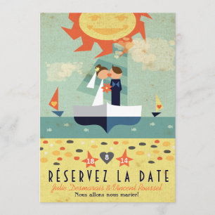 Convites Voyage Vintage Illustration Voilier Réservez Date