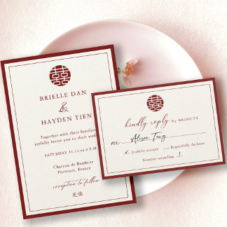 Convites VP Vermelho de Champagne de Casamento Chinês Moder