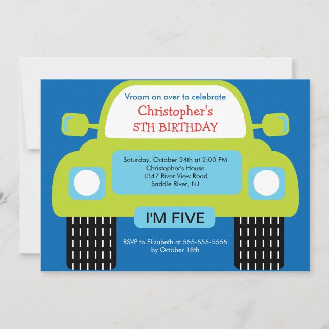 Convites Vroom festa de aniversário do carro para meninos (Frente)