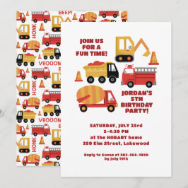 Convites Vroom Honk Beep! Caminhões Aniversário