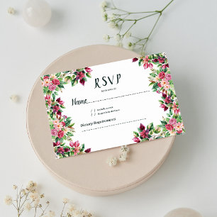 Convites VSVP — Países florais cor-de-rosa-burgundy, cor-de