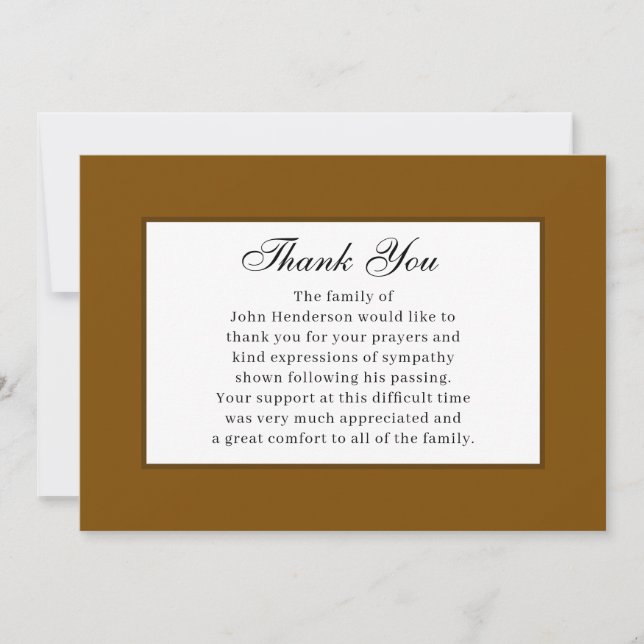 Convites Warm Brown Simple Funeral Thank You Card (Frente)
