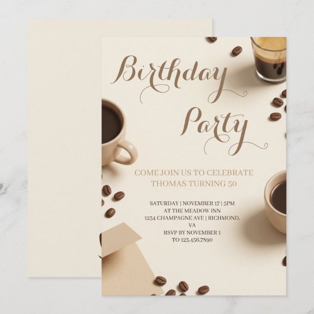 Convites Warm Coffee-Themed Birthday Party (Frente/Verso)