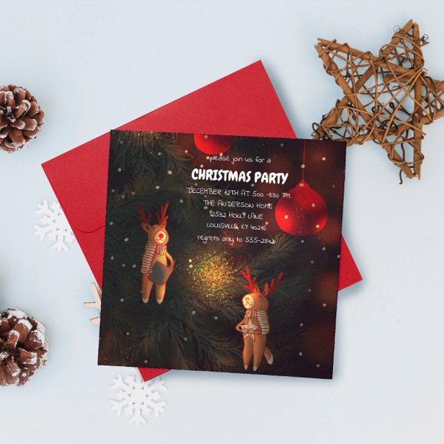 Convites Warm Hand-Painted Reindeer Ornament Christmas  (Criador carregado)