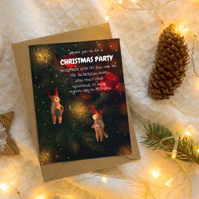 Convites Warm Hand-Painted Reindeer Ornament Christmas  (Criador carregado)