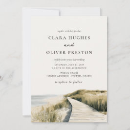Convites Warm Ivory Sand Ocean Script Cape Cod Wedding 