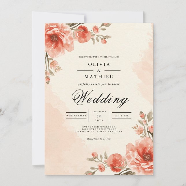 Convites Warm Peach Blossom Frame Wedding (Frente)