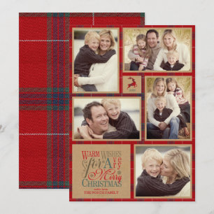 Convites Warm Wish Photo Collage Kraft & Tartan Red ID589