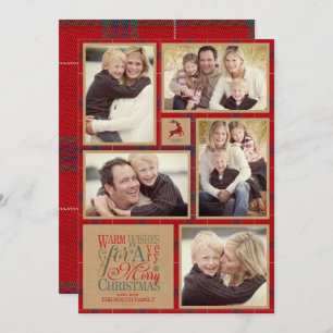 Convites Warm Wish Photo Collage Kraft & Tartan Red ID589