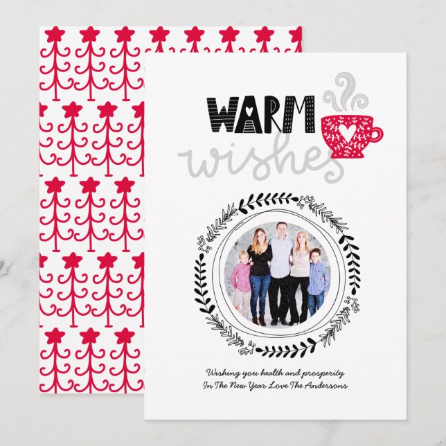 Convites Warm Wish Scandinavian Doodle FOTO Natal (Frente/Verso)
