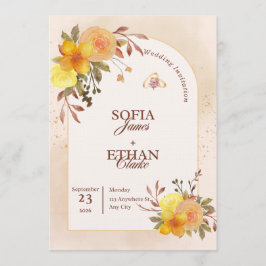 Convites Warm Yellow & Peach Floral Wedding Invitation