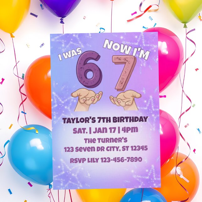 Convites Was 6 Now 7, Pink Star 7th Birthday (Criador carregado)