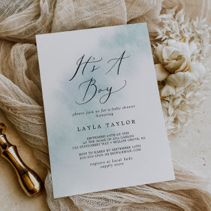 Convites Wash de Aquarela Azul É um Chá de fraldas