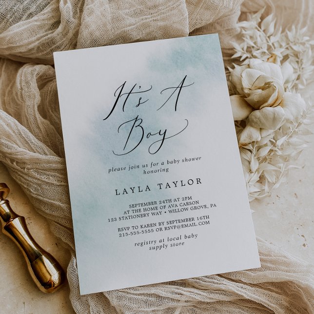 Convites Wash de Aquarela | Azul É um Chá de fraldas (Criador carregado)