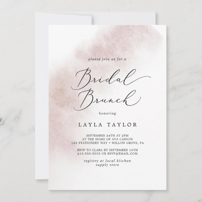 Convites Wash de Aquarela | Blush Bridal Brunch (Frente)