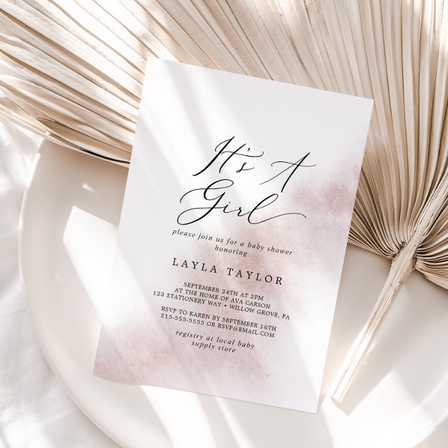 Convites Wash de Aquarela | Blush É um Chá de fraldas de Ga (Criador carregado)