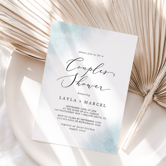 Convites Wash de Aquarela | Chá Casal azul (Criador carregado)