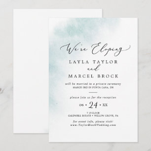 Convites Wash de Aquarela Recepção de Elopemento Azul