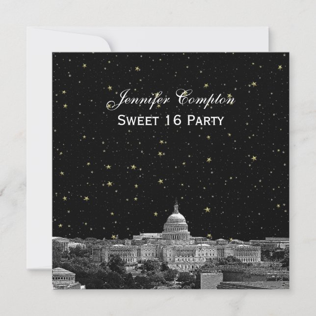 Convites Washington DC Skyline Etch Starry DIY SQ Sweet 16 (Frente)