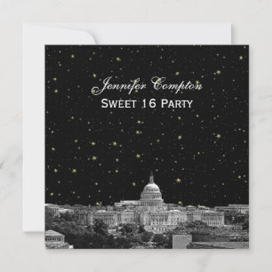 Convites Washington DC Skyline Etch Starry DIY SQ Sweet 16