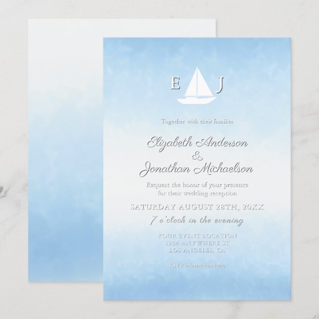 Convites Water Meets Sky Watercolor Wedding Reception (Frente/Verso)