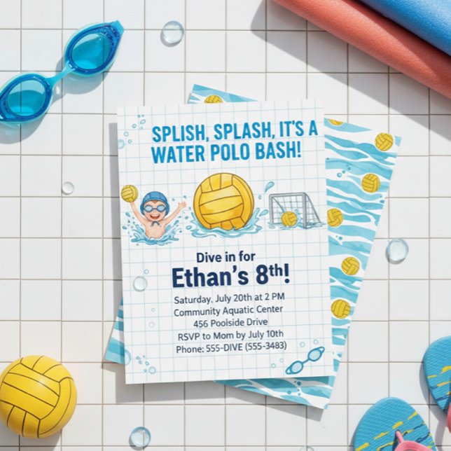 Convites Water Polo Pool Party Boy Birthday Invitation (Criador carregado)