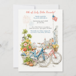 Convites Watercolor 4th of July Bike Parade Invitation