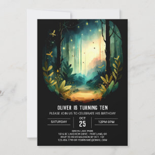Convites Watercolor Adventure Forest Woodland Birthday