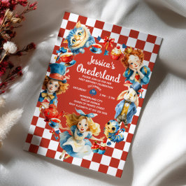 Convites Watercolor Alice in ONEDERLAND Cute 1st Birthday