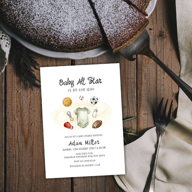 Convites Watercolor All Star Sports Baby Shower Invitation (Watercolor All Star Sports Baby Shower Invitation)