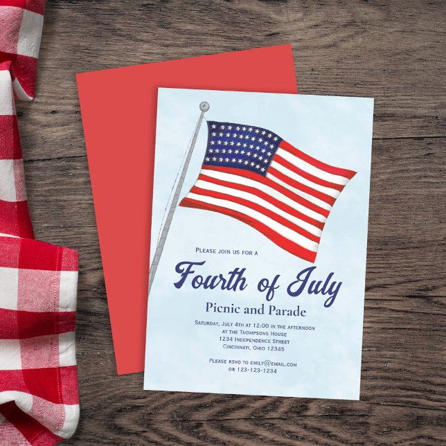 Convites Watercolor American Flag Quarto de julho (Retro Classic Fourth of July Custom Invitations. With watercolor American Flag)