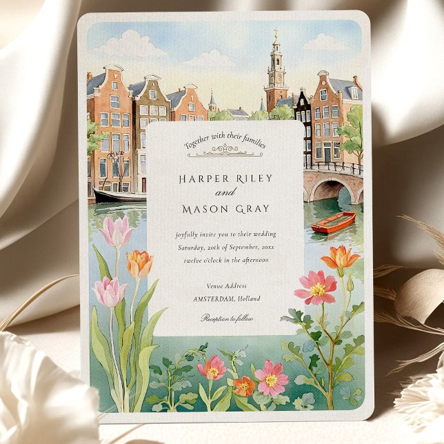 Convites Watercolor Amsterdam Holland Wedding (Criador carregado)