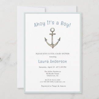 Convites Watercolor Anchor Nautical Baby boy Baby shower