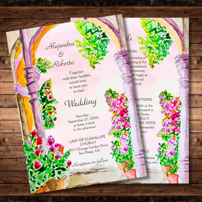 Convites Watercolor Arches Bougainvillea Floral Wedding (Criador carregado)