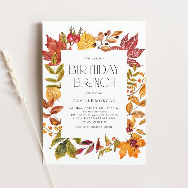 Convites Watercolor Autumn Deixa Frame Birthday Brunch (Criador carregado)
