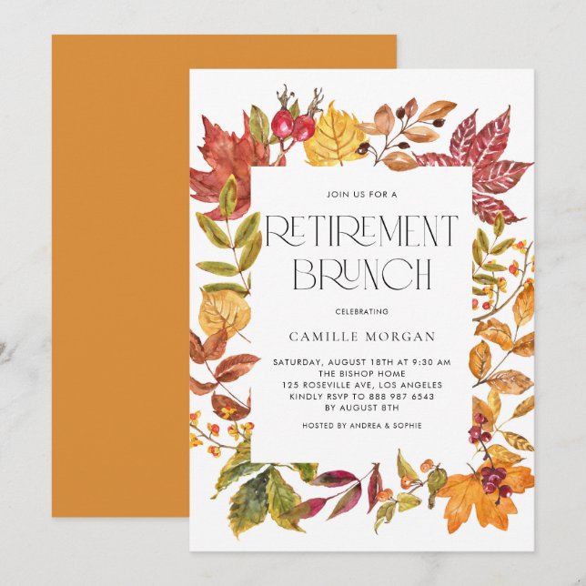 Convites Watercolor Autumn Deixa Frame Retirement Brunch (Frente/Verso)