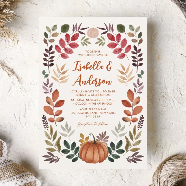 Convites Watercolor Autumn Deixa Pumpkin Casamento (Criador carregado)