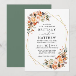 Convites Watercolor Autumn Floral Geo Wedding Sage Green