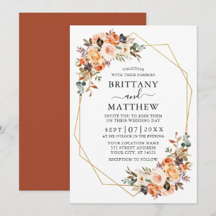 Convites Watercolor Autumn Floral Geo Weding Terracotta